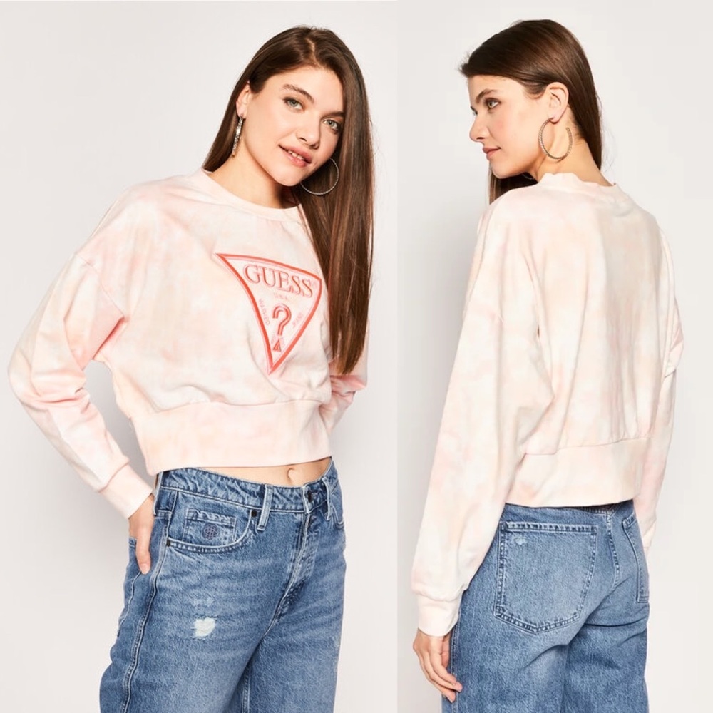 NWT GUESS Mirtilla Fleece Cropped Tie-Dye Logo Sweatshirt